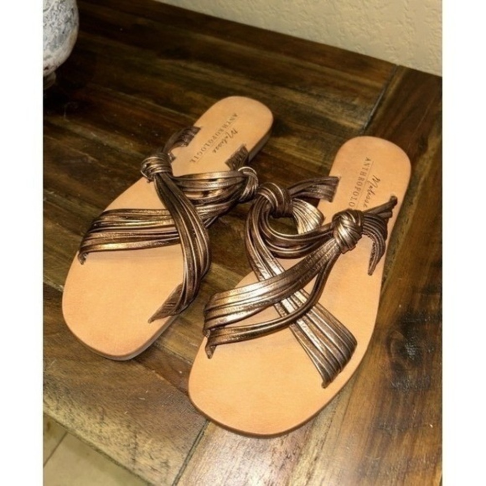 Matisse‎ Anthropologie Mystic Bronze Metallic Knotted Strappy Leather Sandals 8M